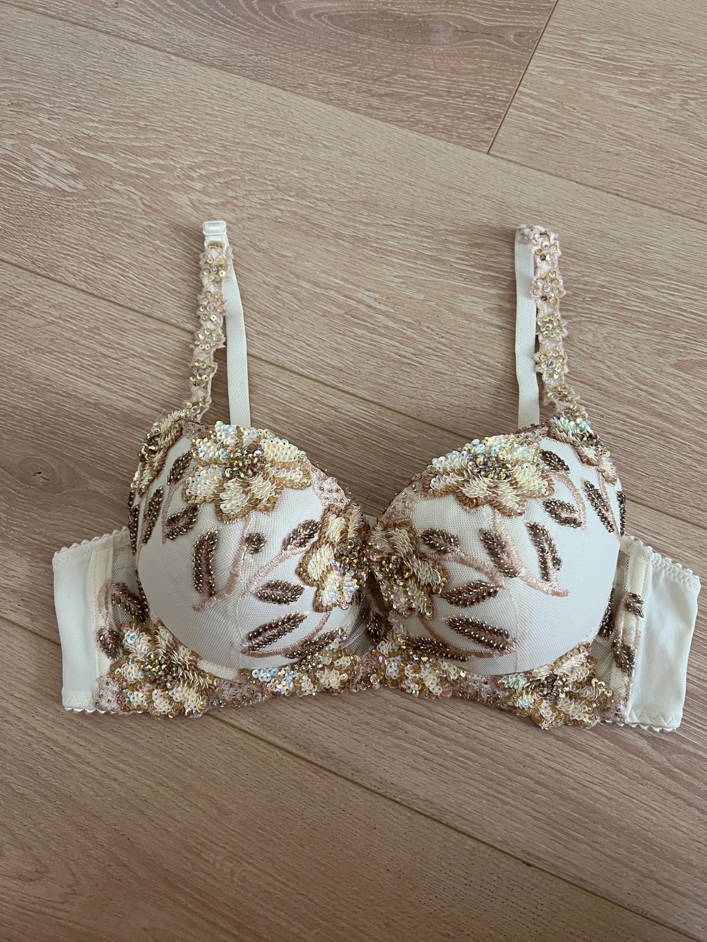 Marciano Embellished Floral Beaded Underwire Bra — Ivory/Gold